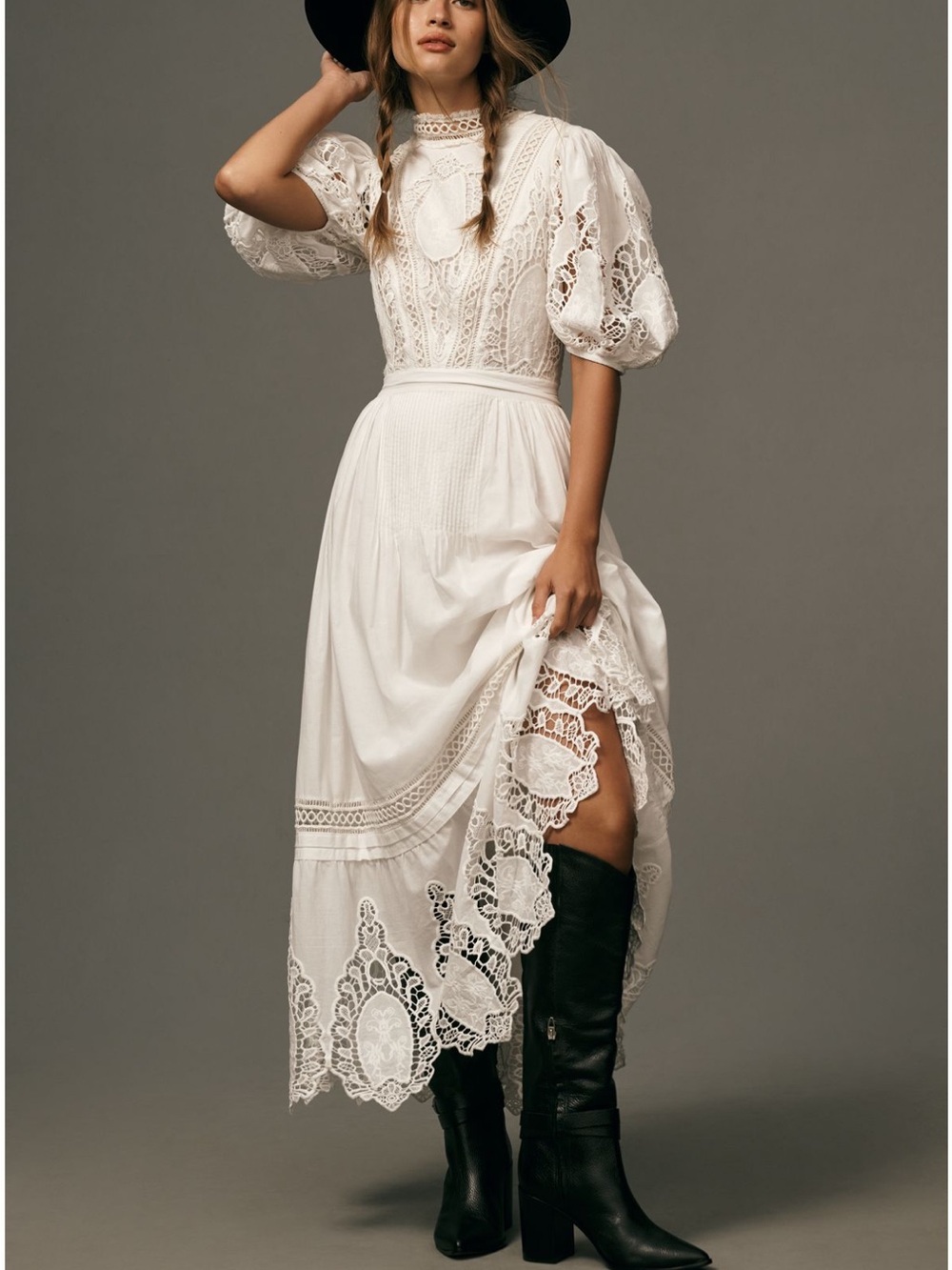 Anthropologie White Eyelet Lace Maxi Dress